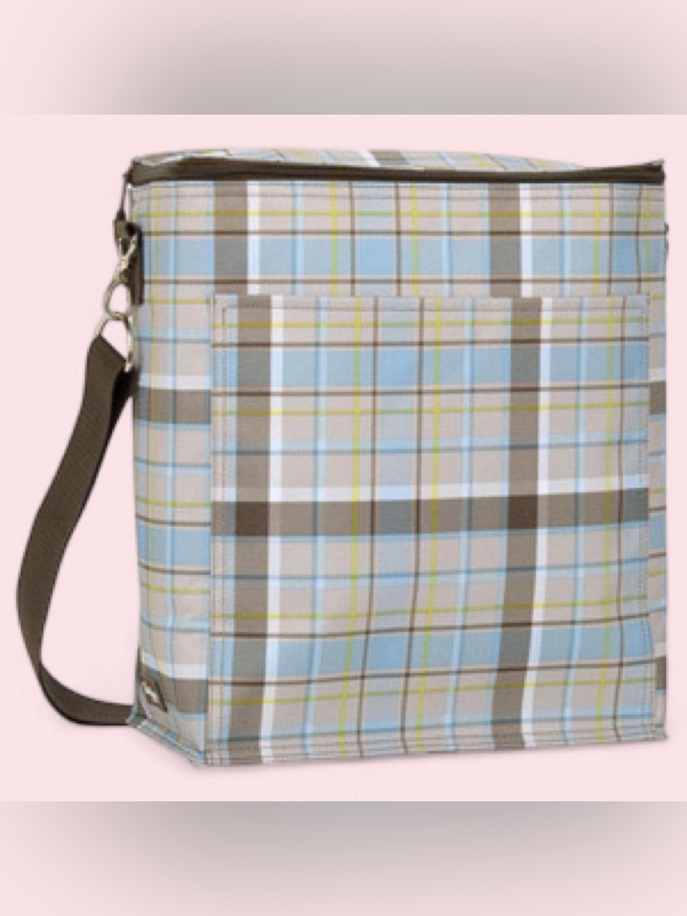 thirty-one Plaid Travel Tote with insulation in Blue, Tan & Cream